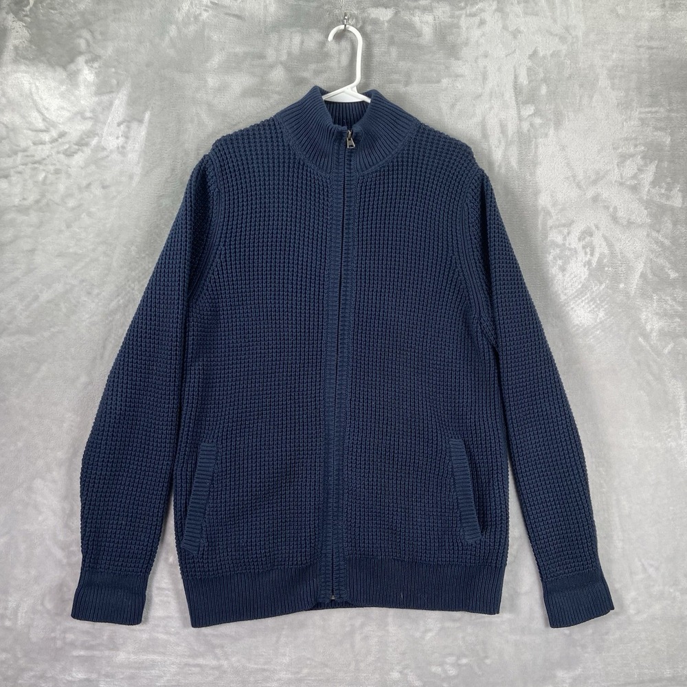 L.L. Bean Sweater Mens Medium Tall Full Zip Organic Cotton Waffle Knit Heavy